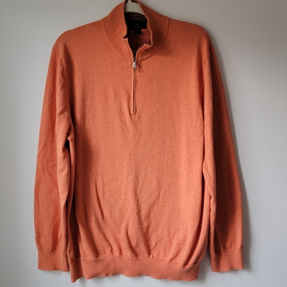 Brooks Brothers Men's Orange Half-Zip Sweater, 100 Cotton, Size XL
